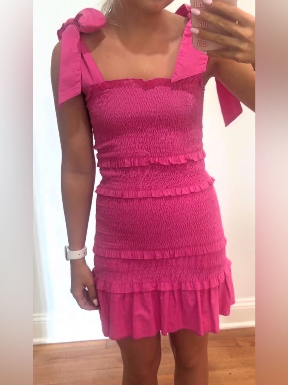 Altar'd State Hot Pink Smocked Tie-Shoulder Mini Dress